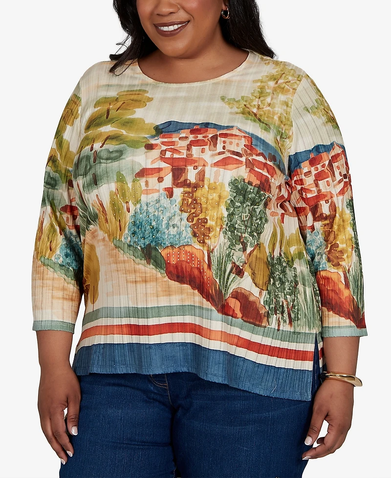 Alfred Dunner Plus 3/4-Sleeve Side-Slit T-Shirt