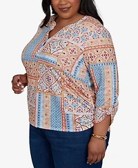 Alfred Dunner Plus 3/4-Sleeve Patchwork-Print Blouse