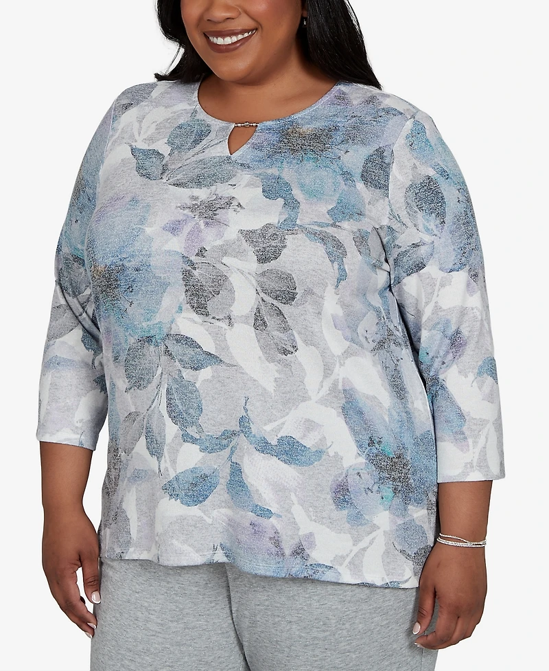 Alfred Dunner Plus Floral-Print 3/4-Sleeve T-Shirt