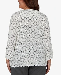 Alfred Dunner Plus Scoop Neck 3/4-Length Sleeves Blouse