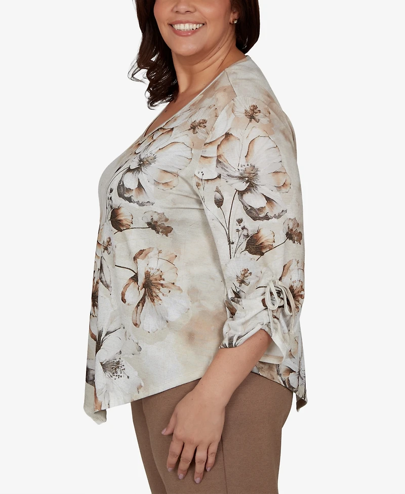 Alfred Dunner Plus Floral-Print V-Neck 3/4-Sleeve Blouse