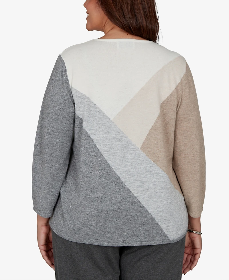 Alfred Dunner Plus 3/4-Sleeve Colorblock Crewneck Pullover Sweater