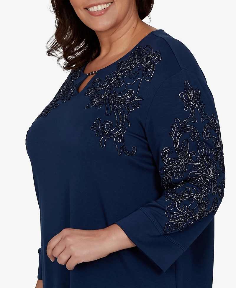 Alfred Dunner Plus Embellished 3/4-Sleeve Knit Top