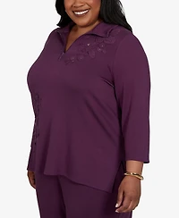 Alfred Dunner Plus 3/4-Sleeve Quarter-Zip Tunic Top