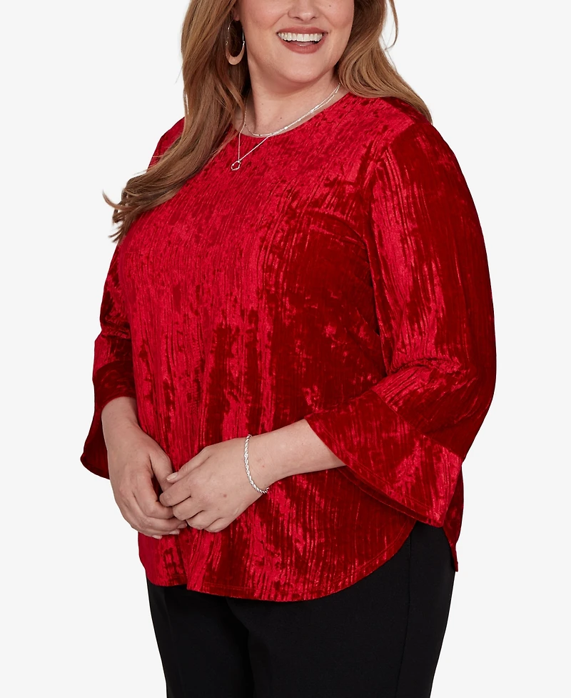 Alfred Dunner Plus Crushed Velvet 3/4-Sleeve Blouse