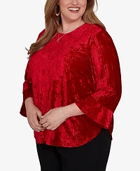 Alfred Dunner Plus Crushed Velvet 3/4-Sleeve Blouse