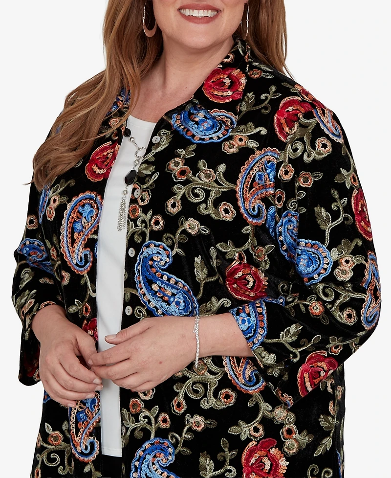 Alfred Dunner Plus Collared 3/4-Sleeve Velvet Top