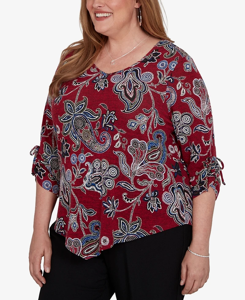 Alfred Dunner Plus V-Neck 3/4-Sleeve Paisley-Print Blouse