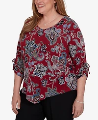 Alfred Dunner Plus V-Neck 3/4-Sleeve Paisley-Print Blouse