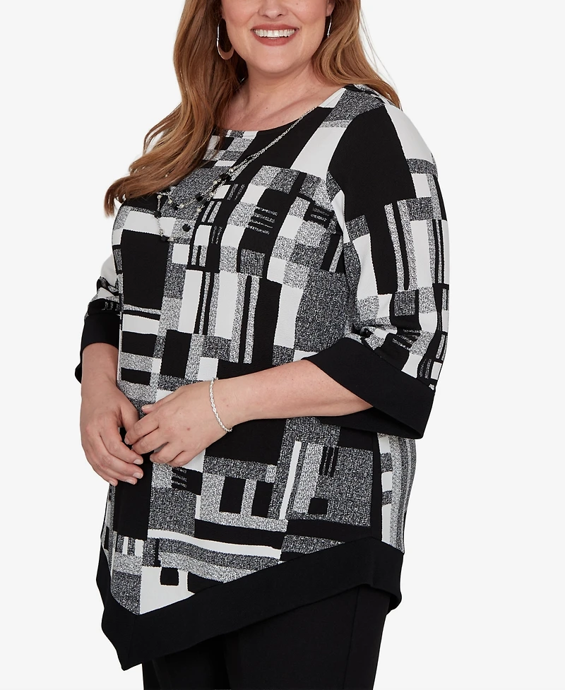 Alfred Dunner Plus Crewneck 3/4-Sleeve Tunic Top