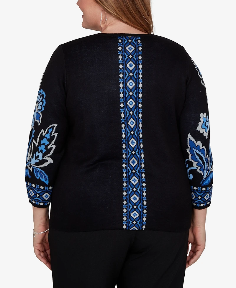 Alfred Dunner Plus Keyhole Neck 3/4-Sleeve Pullover Sweater