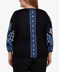 Alfred Dunner Plus Keyhole Neck 3/4-Sleeve Pullover Sweater