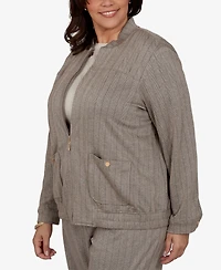 Alfred Dunner Plus Striped Mandarin Collar Bomber Jacket