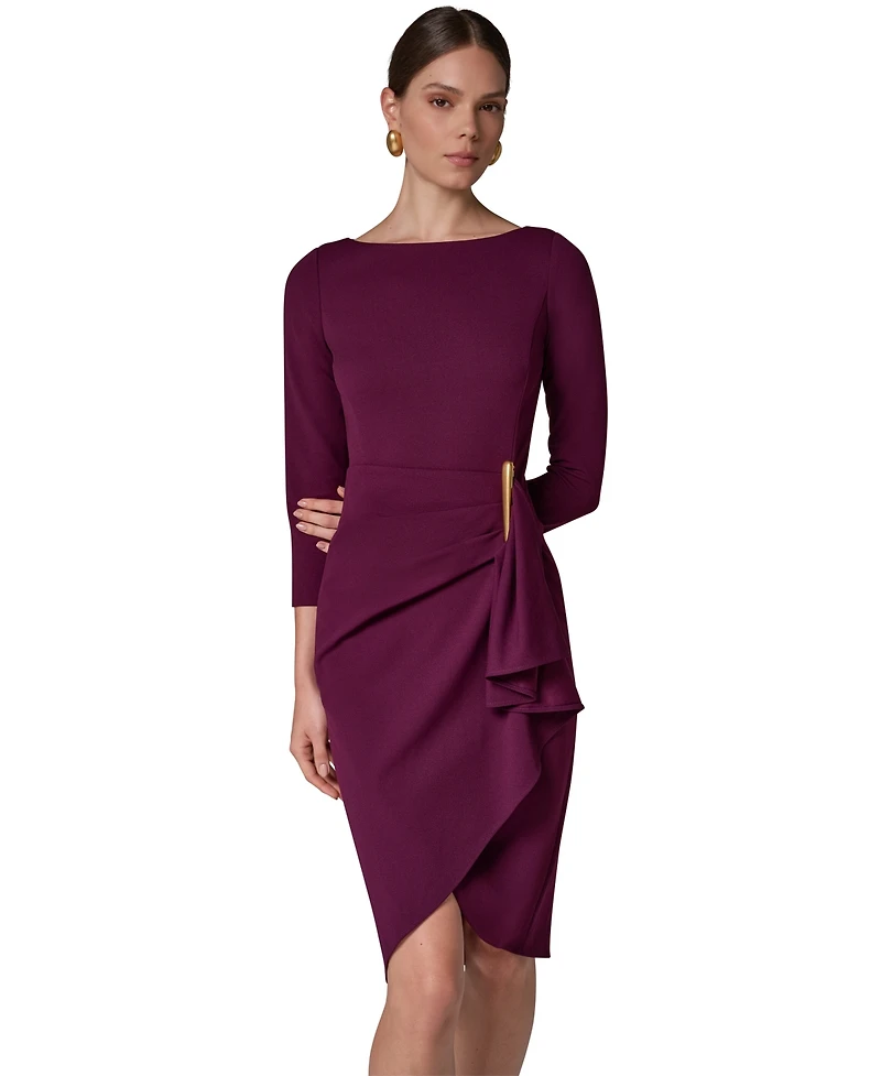 Donna Karan New York Petite Side Hardware Sheath Boat Neck 3/4-Sleeve Dress