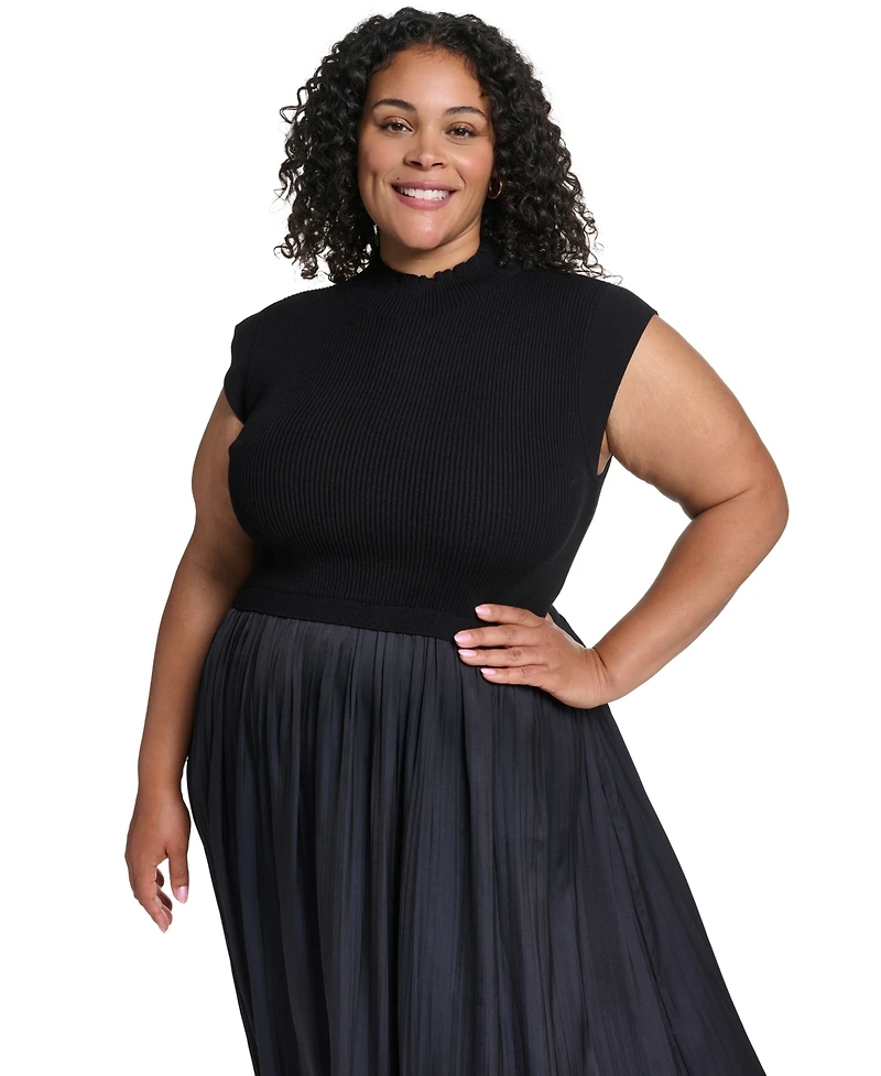Vince Camuto Plus Velvet Mock-Neck Sleeveless Dress