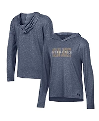 Under Armour Women's Navy Georgia Tech Yellow Jackets Breezy Long Sleeve Hooded Tri-Blend T-Shirt