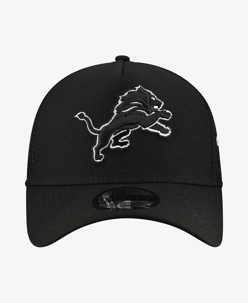 New Era Men's Black Detroit Lions City Script 9FORTY A-Frame Adjustable Hat