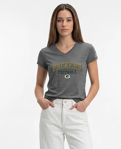 Champion Women's Green Bay Packers Triumph Tri-Blend Distressed V-Neck T-Shirt
