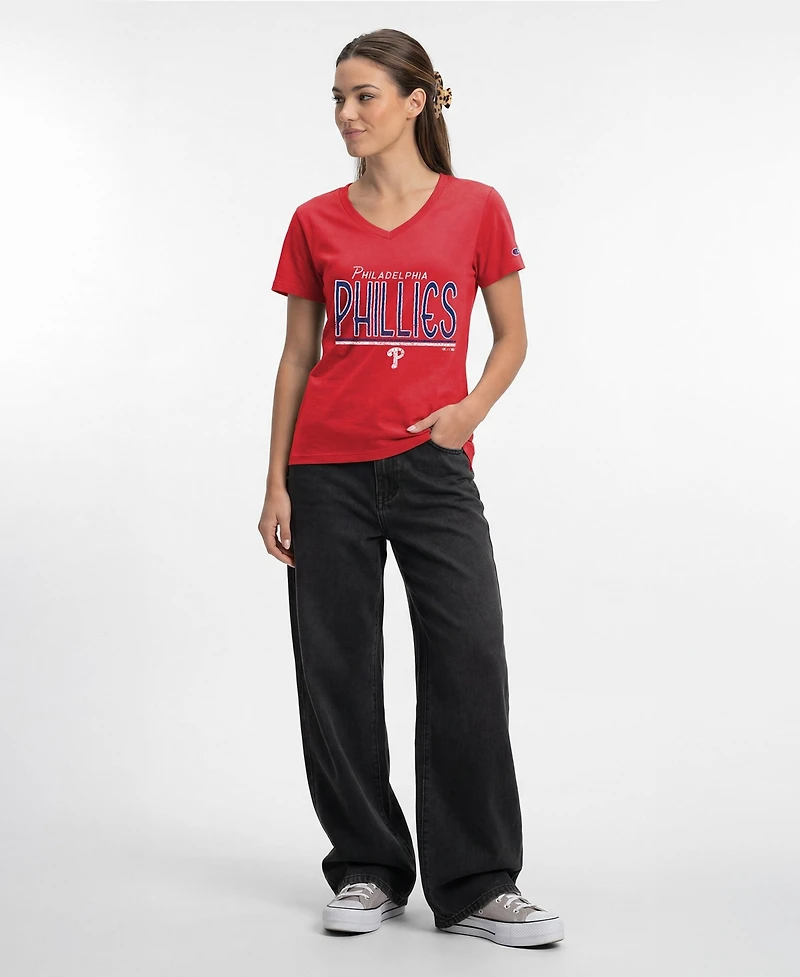 Champion Women's Philadelphia Phillies Core V-Neck Cotton-Polyester Blend T-Shirt