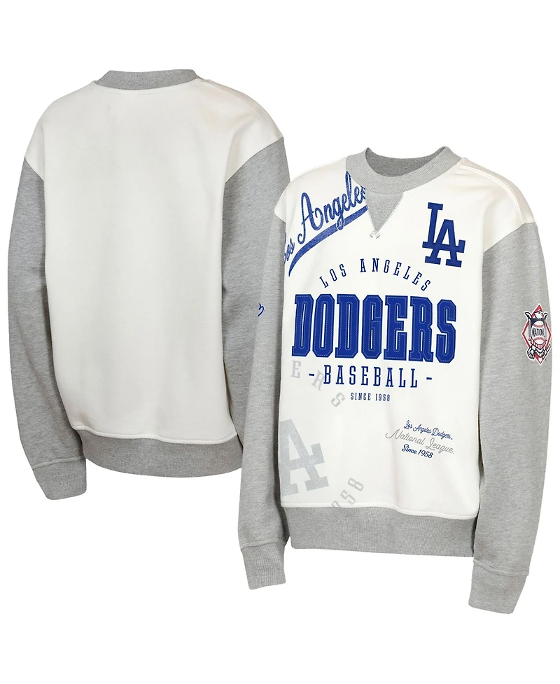 Outerstuff Big Boys and Girls Cream/Gray Los Angeles Dodgers League Power Hit Fleece Sweatshirt