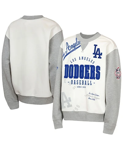 Outerstuff Big Boys and Girls Cream/Gray Los Angeles Dodgers League Power Hit Fleece Sweatshirt