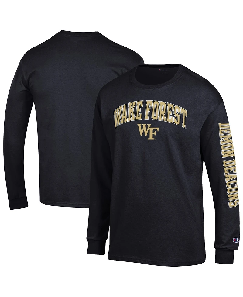 Champion Men's Wake Forest Demon Deacons Arch Over Logo 2-Hit Long-Sleeve Crewneck Screen-Print Graphic T-Shirt