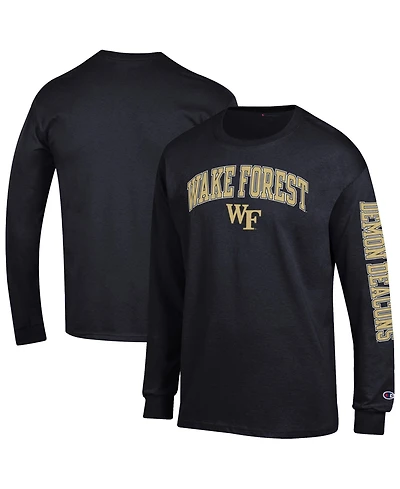 Champion Men's Wake Forest Demon Deacons Arch Over Logo 2-Hit Long-Sleeve Crewneck Screen-Print Graphic T-Shirt