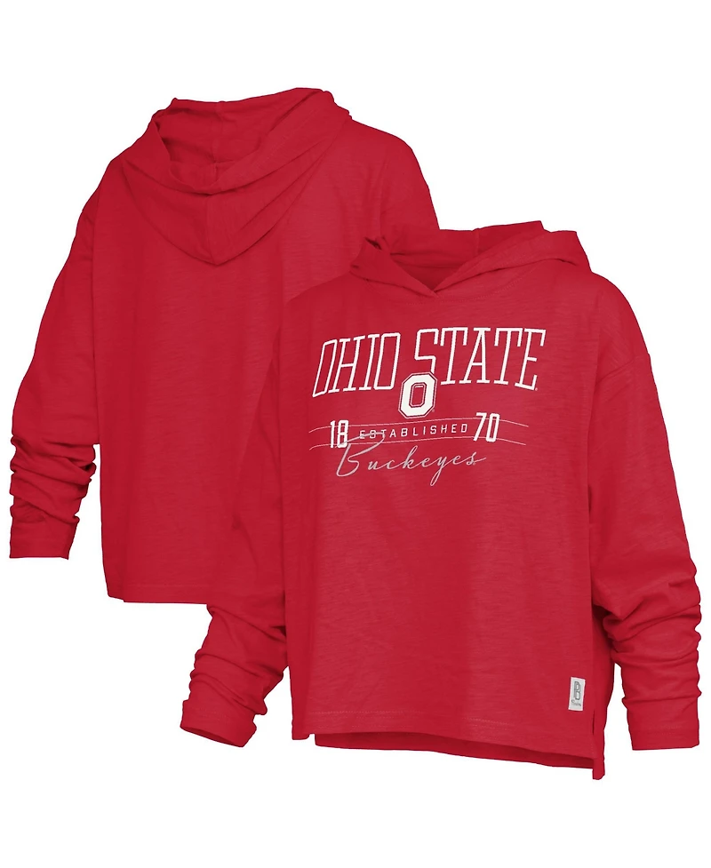 Pressbox Women's Ohio State Buckeyes Castillo Slub Hooded Long-Sleeve T-Shirt