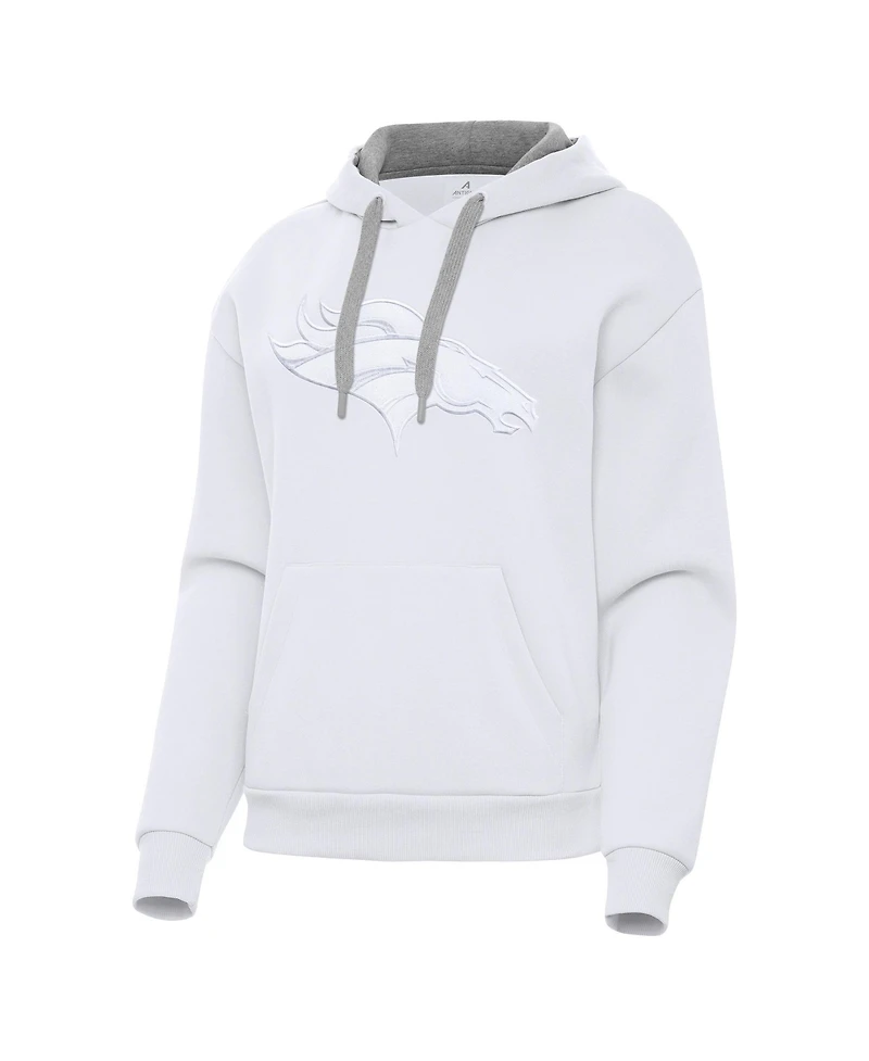 Antigua Women's Denver Broncos Victory Embroidered-Graphic Brushed-Back Fleece Pullover Hoodie
