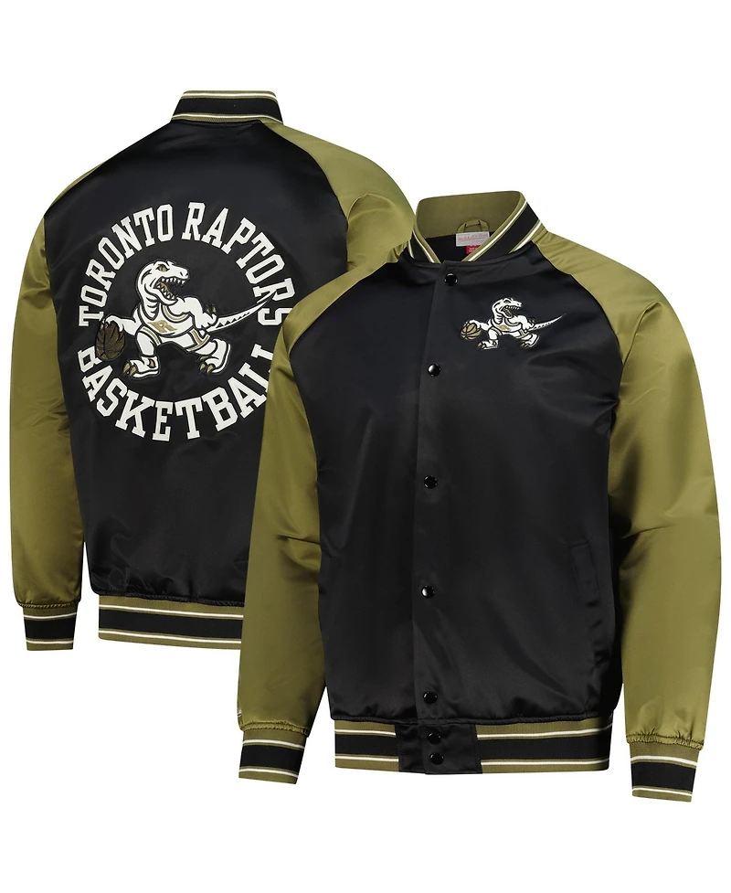 Mitchell & Ness Men's Olive/Black Toronto Raptors Clutch Satin Raglan Full-Snap Jacket
