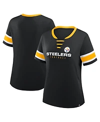 Fanatics Plus Pittsburgh Steelers Red Zone Athena Lace-Up V-Notch Neck T-Shirt