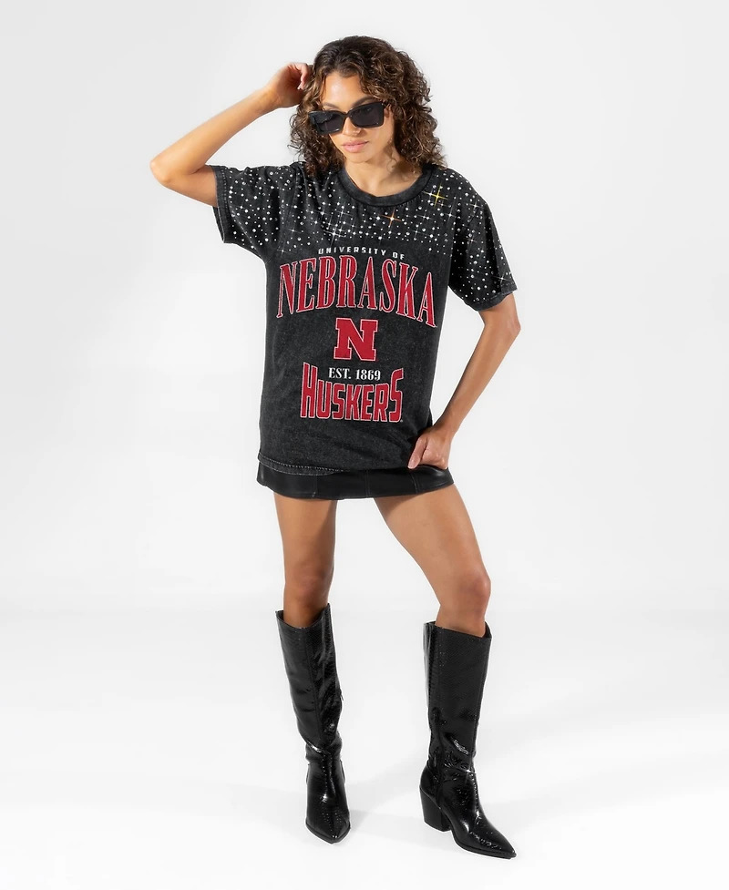 Gameday Couture Women's Nebraska Huskers the Zone Washed Relaxed-Fit Drop-Shoulder Micro Rhinestone T-Shirt