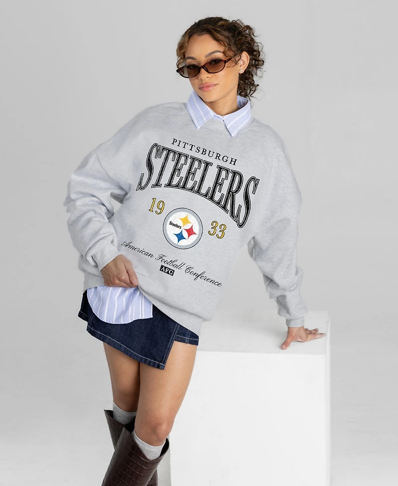 Gameday Couture Women's Ash Pittsburgh Steelers Instant Classic Oversized Premium Drop Shoulder Sweatshirt