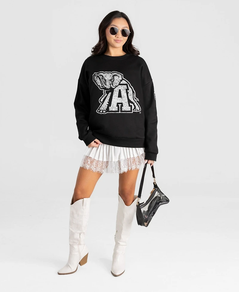 Gameday Couture Women's Alabama Crimson Tide Bold Move Black Label Oversized Distressed Cotton-Blend Sweatshirt