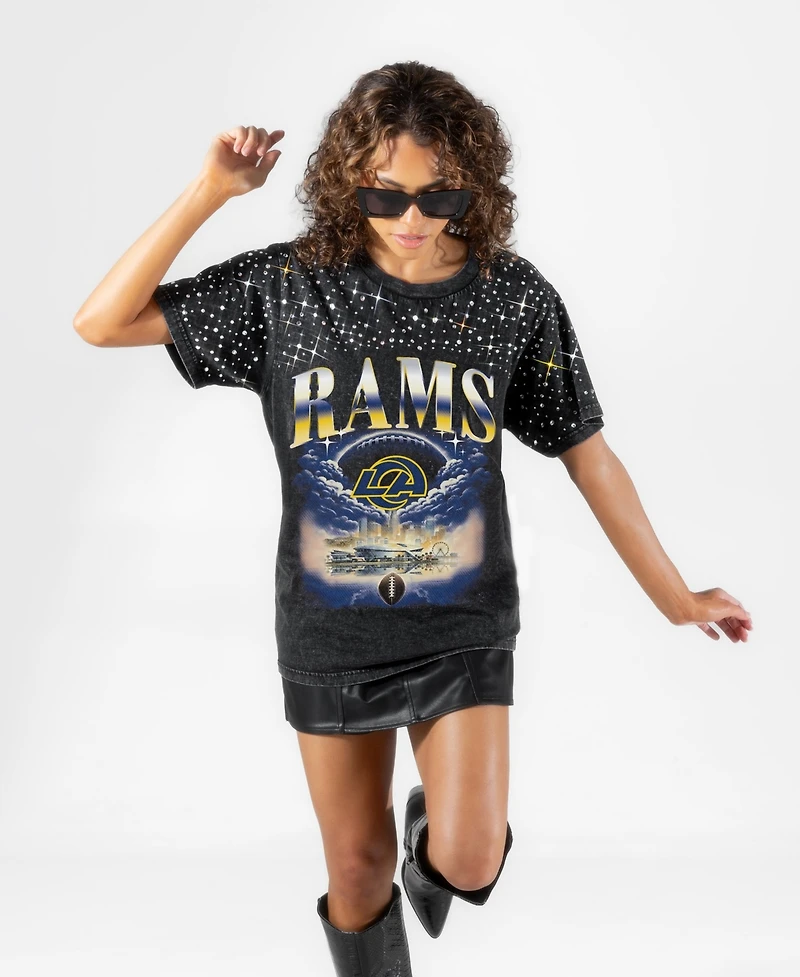 Gameday Couture Women's Los Angeles Rams Sky's the Limit Washed Micro Rhinestone Drop-Shoulder T-Shirt