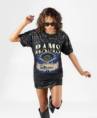 Gameday Couture Women's Los Angeles Rams Sky's the Limit Washed Micro Rhinestone Drop-Shoulder T-Shirt