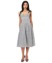 Miss Circle Women's Riley Black and White Striped Linen Flared Midi Dress