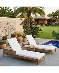 Asagikoiai Set of 2 Acacia Wood Chaise Lounge with Cushions, Adjustable Backrest Outdoor Patio Chair