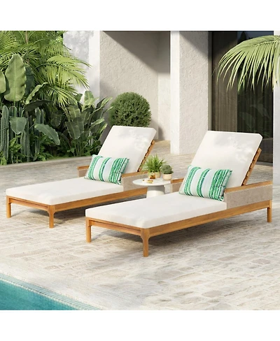 Asagikoiai Set of 2 Acacia Wood Chaise Lounge with Cushions, Adjustable Backrest Outdoor Patio Chair