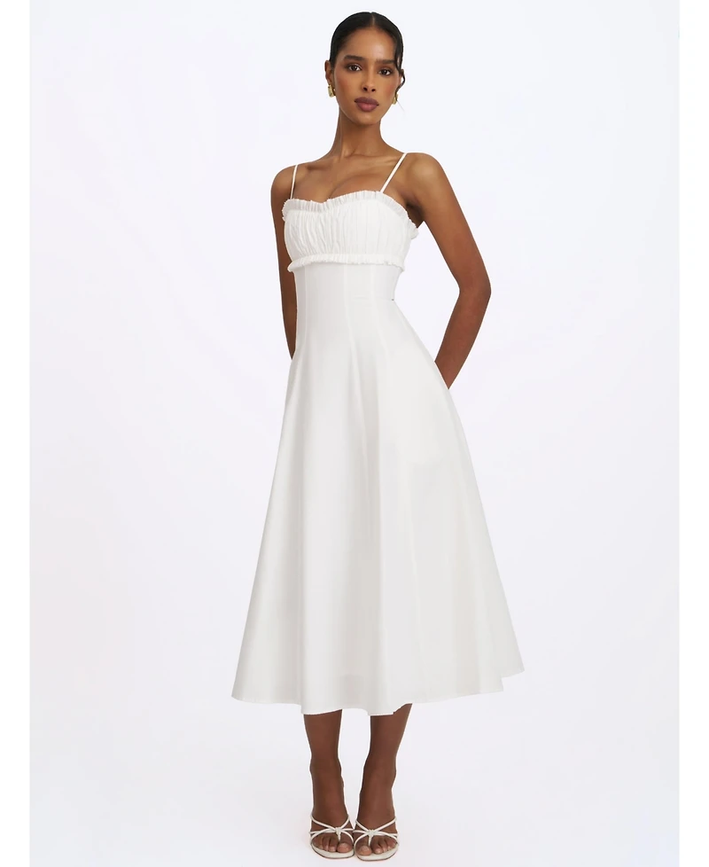 Miss Circle Women's Vicenta White Cotton Poplin Ruched Midi Dress