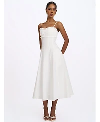 Miss Circle Women's Vicenta White Cotton Poplin Ruched Midi Dress