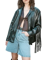 Nasty Gal Women's Fringe Faux Leather Belted Jacket