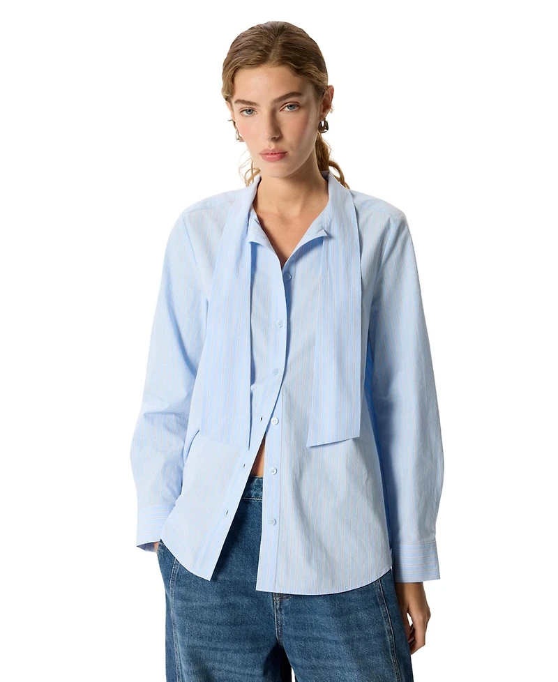 Whistles Women's Cotton Scarf Detail Button Down Shirt