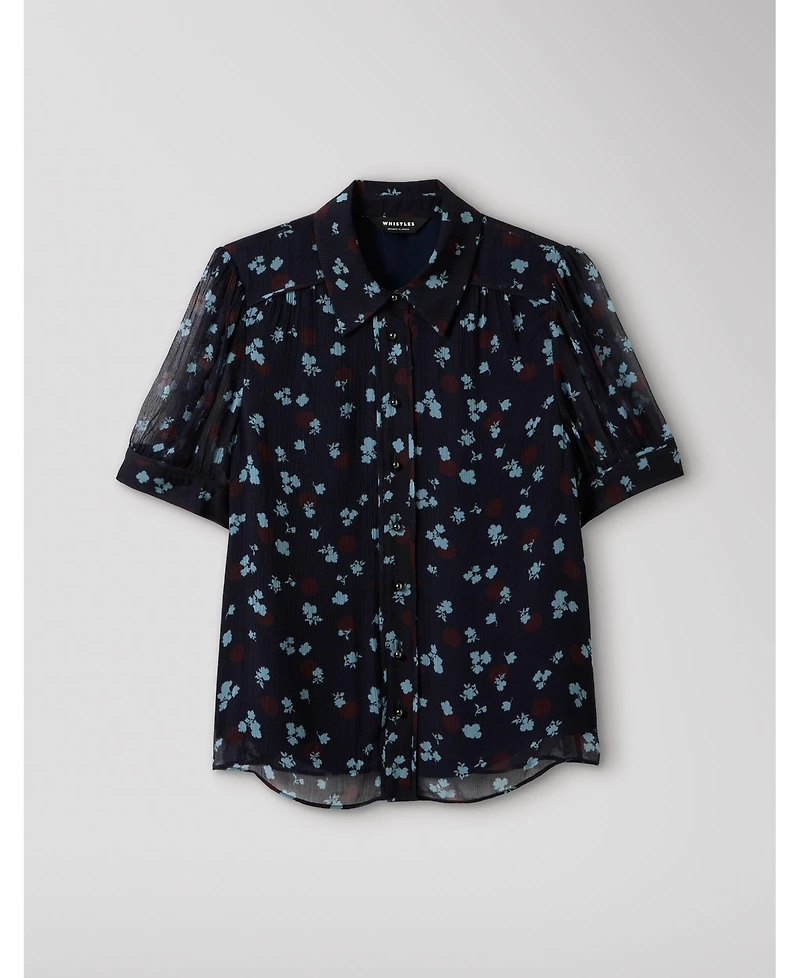 Whistles Women's Viscose Short Sleeve Pintuck Blouse