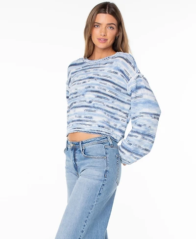 Roxy Women's Swell Season Striped Cropped Long-Sleeve Cotton-Blend Sweater