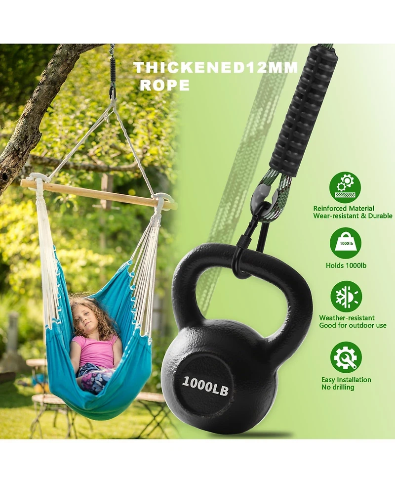 Piscifun Heavy Duty Tree Swing Hanging Kit Polyester Rope Carabiner For Outdoor Play