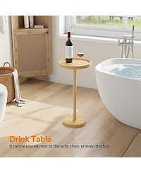 Slickblue Indoor Wicker Round Side Table with Sturdy Frame for Living Room Bedroom and Balcony