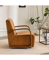 Slickblue Modern Swivel Accent Armchair with Solid Wood Arms for Living Room