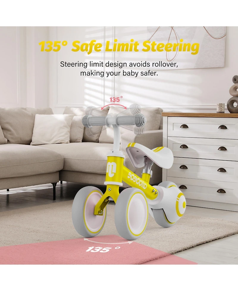 Allobebe Baby Balance Bike 3-Wheel Adjustable Seat Silent Wheels Ride-On, Ages 1-3