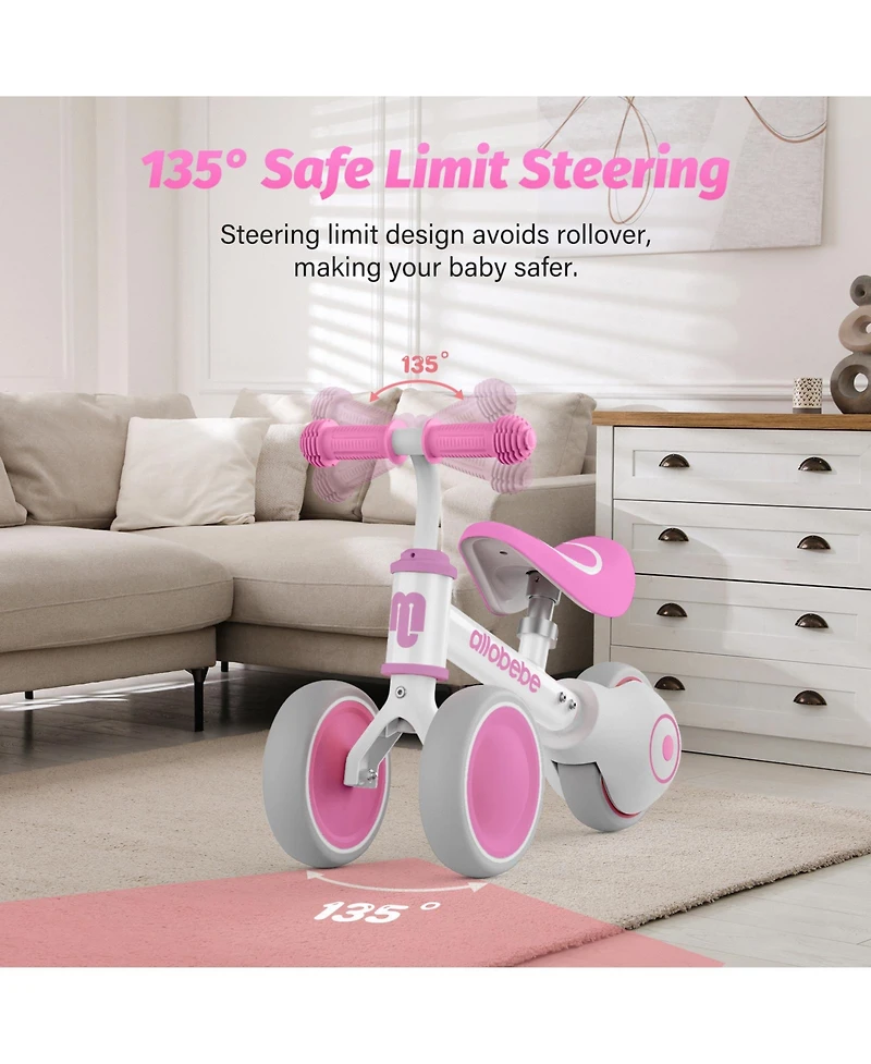 Allobebe Baby Balance Bike, Carbon-Steel, 3-Wheel Adjustable-Seat Ride-On, Ages 1-3